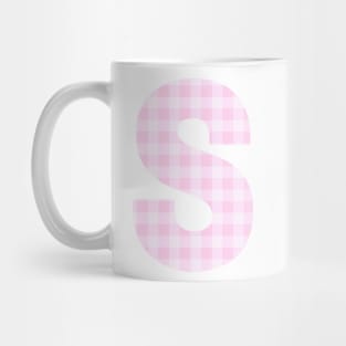 Pink Letter S in Plaid Pattern Background. Mug